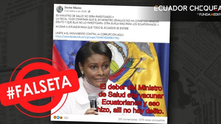 Es falso que Diana Salazar haya dicho que “el deber del Ministro de Salud era vacunar ecuatorianos y allí no hay delito”