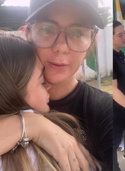 Combo de fotografías que muestra el abrazo entre Carolina Jaume y Kristel Chuchuca, además del recibimiento de sus allegados.