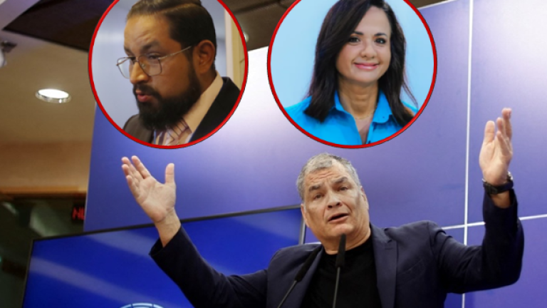 Rafael Correa, Sergio Peña y Marcela Aguiñaga.