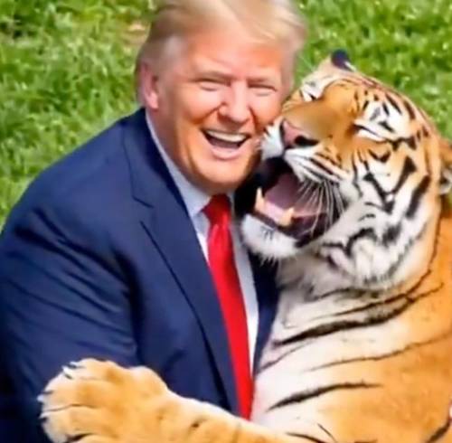 En el video compartido, Donald Trump aparece abrazando a un tigre, horas después de difundir imágenes de un ataque mortal en Inglaterra.