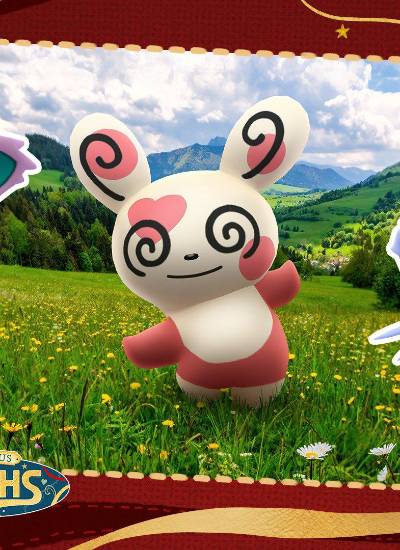 Dos Pokémon Nidoran junto a Spinda con patrón de corazones.