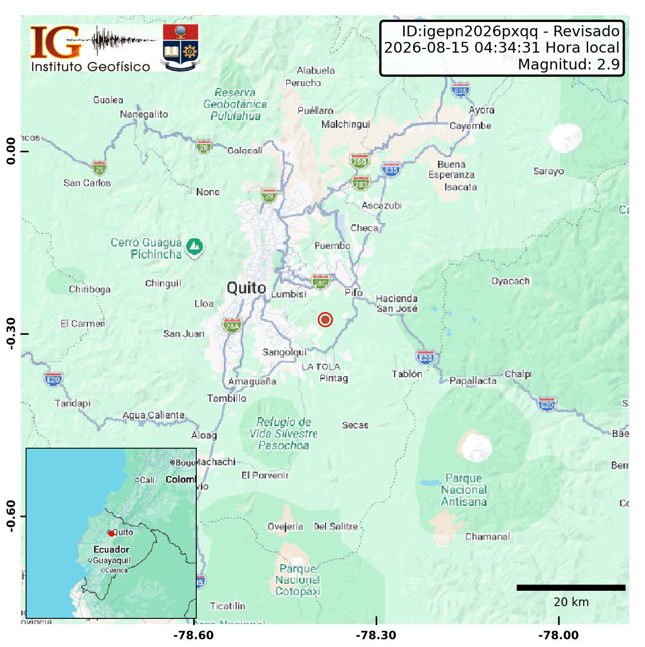 Temblor con epicentro en Sangolquí se registró la madrugada de este sábado