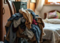 Adiós ropa amontonada silla del