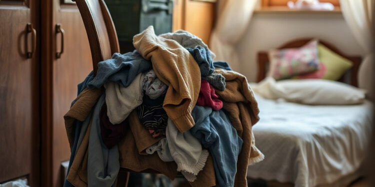 Adiós ropa amontonada silla del